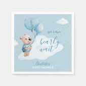 水の色テディベアベビーシャワー金ゴールド&ブルー スタンダードカクテルナプキン (正面)