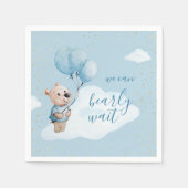 水の色テディベアベビーシャワー金ゴールド&ブルー スタンダードカクテルナプキン (正面)