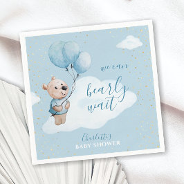 水の色テディベアベビーシャワー金ゴールド&ブルー スタンダードカクテルナプキン