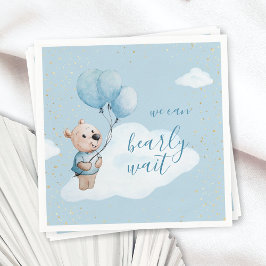 水の色テディベアベビーシャワー金ゴールド&ブルー スタンダードカクテルナプキン