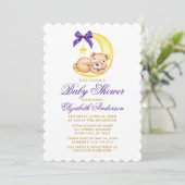 水の色テディベアムーンパープルベビーシャワー 招待状 (スタンド正面)