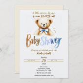 水の色テディベアービーバーブルーベビーシャワー 招待状 (正面/裏面)