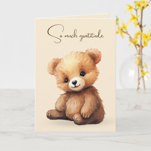 水の色テディベア友情 カード (黄色い花)