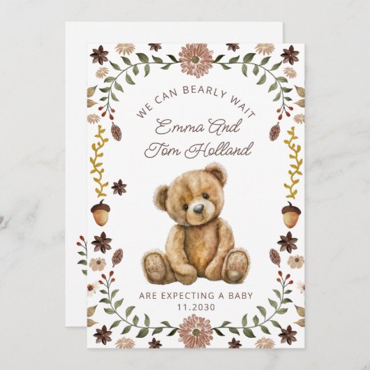 水の色テディベア妊娠男女兼用 案内状 (正面/裏面)