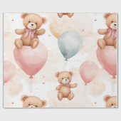 水の色テディベア温風船 ラッピングペーパー (フラット)