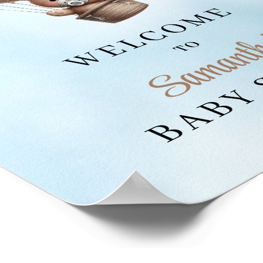 水の色テディベア熱気球へようこそ ポスター (角)