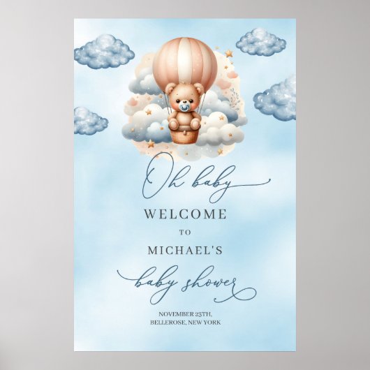 水の色テディベア熱気球へようこそ ポスター (正面)