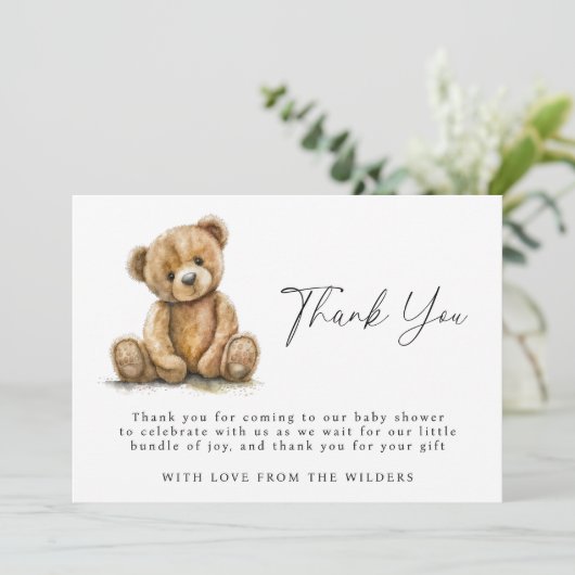 水の色テディベア赤ちゃんシャワーありがとう サンキューカード (スタンド正面)