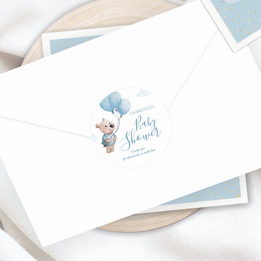 水の色テディベア赤ちゃんシャワーありがとう ラウンドシール