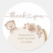 水の色テディベア赤ちゃんシャワーお願いありがとう ラウンドシール (正面)