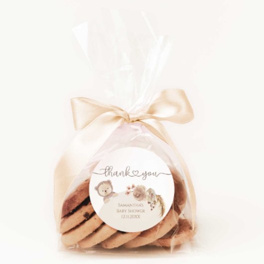 水の色テディベア赤ちゃんシャワーお願いありがとう ラウンドシール