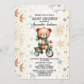 水の色テディベア赤ちゃんシャワーエレガントパーティー 招待状 (正面/裏面)