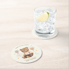 水の色テディベア赤ちゃんシャワー ラウンドペーパーコースター