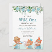 水の色テディベア赤ちゃんシャワー 招待状 (正面)