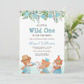 水の色テディベア赤ちゃんシャワー 招待状 (スタンド正面)