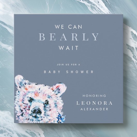 水の色テディベア赤ちゃんシャワー 招待状