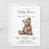 水の色テディベア赤ちゃんシャワー 招待状 (正面)