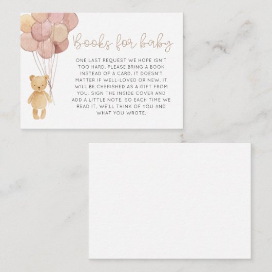 水の色テディベア風船ブックスベビー エンクロージャーカード (正面/裏面)