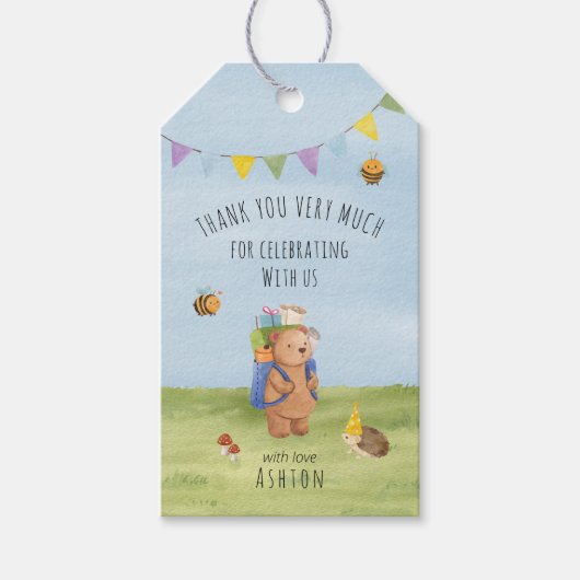 水の色テディベア、アドベンチャー感謝していユー ギフトタグ (正面)