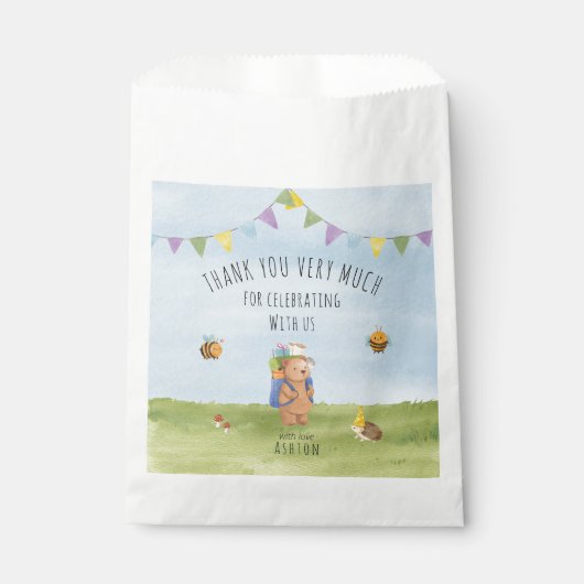 水の色テディベア、アドベンチャー感謝していユー フェイバーバッグ (正面)