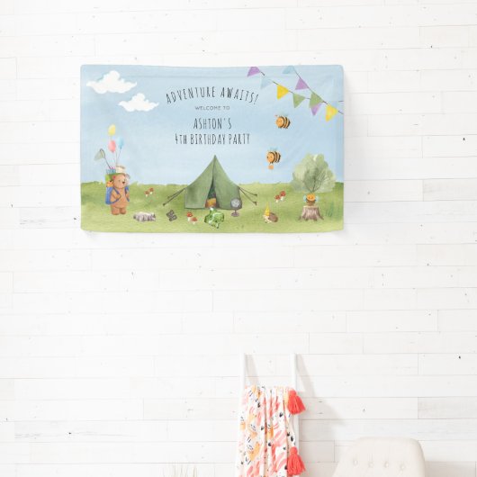 水の色テディベア、冒険の誕生日へようこそ 横断幕 (インサイチュ)