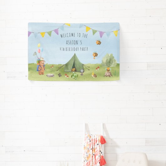 水の色テディベア、冒険の誕生日へようこそ 横断幕 (インサイチュ)