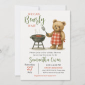 水の色テディベアBBQ男の子のためのベビーシャワー 招待状 (正面)