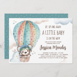 水の色テディ男女兼用ベア赤ちゃんシャワー 招待状