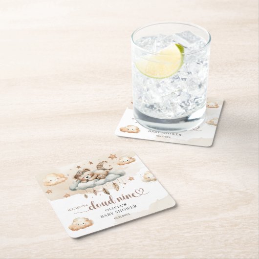 水の色テディ男女兼用ベア雲9 9 スクエアペーパーコースター (インサイチュ)