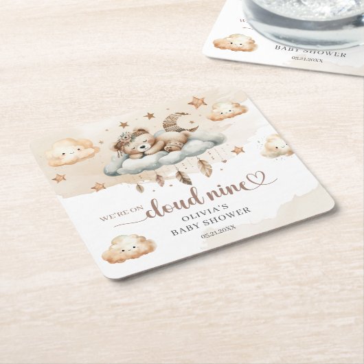 水の色テディ男女兼用ベア雲9 9 スクエアペーパーコースター (アングル)