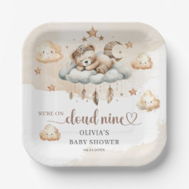 水の色テラコッタアイボリー雲9テディベア ペーパープレート