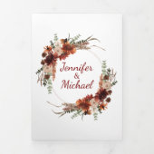 水の色テラコッタ秋茶色の写真結婚の 三つ折り招待状 (カバー)