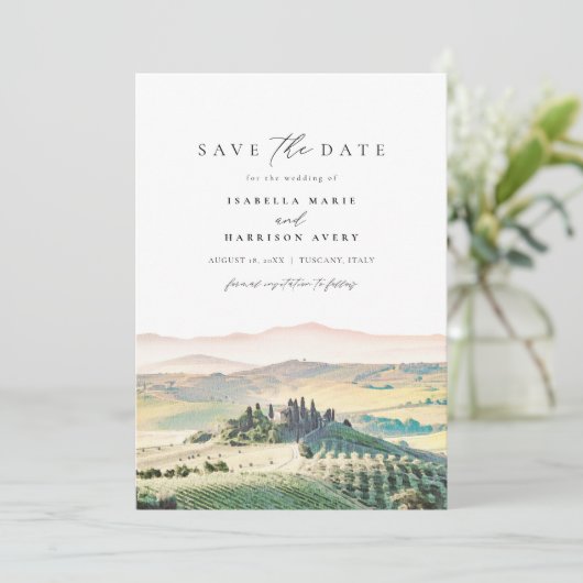 水の色トスカニーイタリアのスカイライン日付を保存 招待状 (スタンド正面)