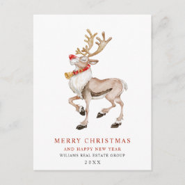 水の色トナカイのクリスマスグリーティ企業のング ポストカード