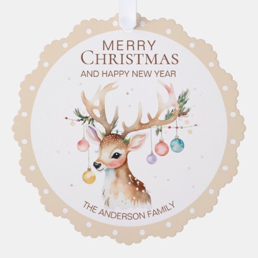 水の色トナカイのベージュのクリスマスオーナメントカード オーナメントカード (正面)