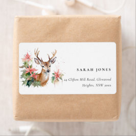 水の色トナカイのポインセチアのクリスマスアドレス ラベル