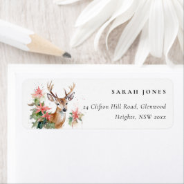 水の色トナカイのポインセチアのクリスマスアドレス ラベル