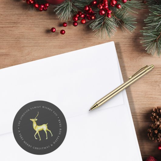 水の色トナカイのメリークリスマスファミリー名 ラウンドシール