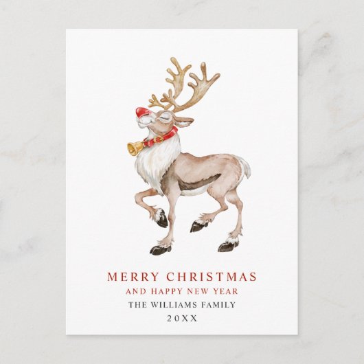 水の色トナカイのメリークリスマスホリデーカード ポストカード (正面)