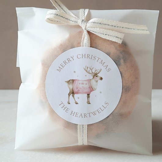 水の色トナカイパーソナライズされたメリークリスマス ラウンドシール