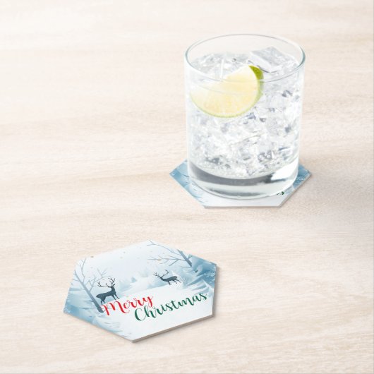 水の色トナカイ子葉樹メリークリスマスパーティー ペーパーコースター (インサイチュ)