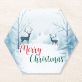 水の色トナカイ子葉樹メリークリスマスパーティー ペーパーコースター (正面)