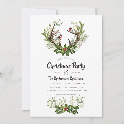 水の色トナカイ素朴ークリスマスパーティー 招待状 (正面)