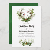 水の色トナカイ素朴ークリスマスパーティー 招待状 (正面/裏面)