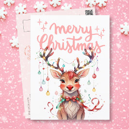 水の色トナカイRudolphとクリスマスライト ポストカード