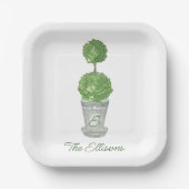 水の色トピアリモノグラムのナプキン ペーパープレート (正面)