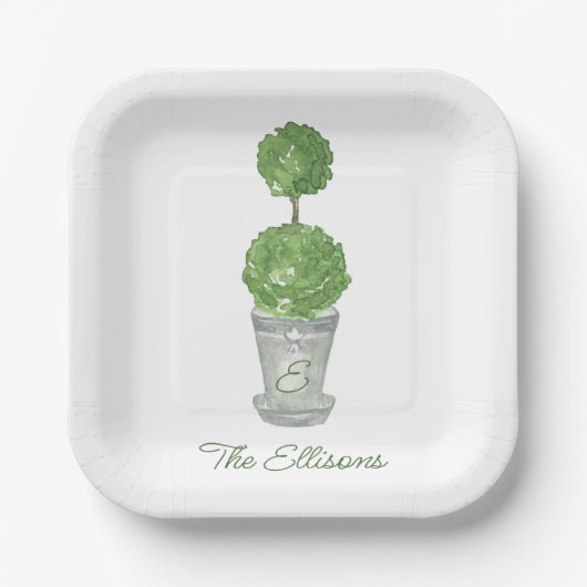 水の色トピアリモノグラムのナプキン ペーパープレート (正面)