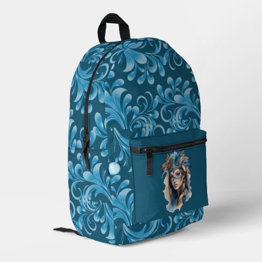 水の色トライバル美しい：ボヘミアンアートの精神 プリントバックパック (裏面左端)