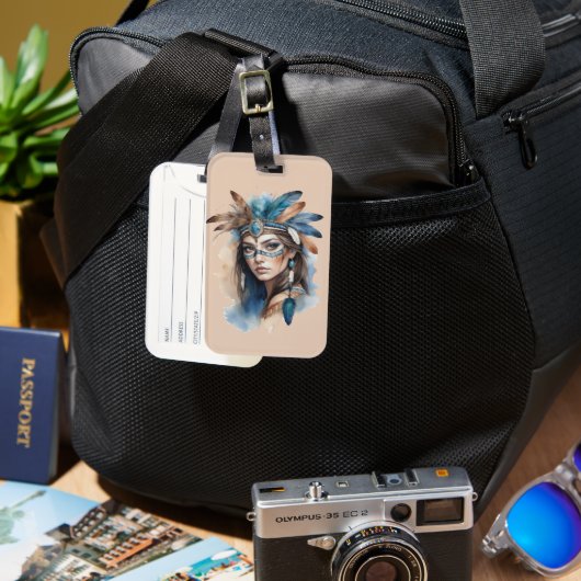 水の色トライバル美しい:ボヘミアンアートの精神 ラゲッジタグ (正面&裏面)