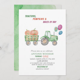 水の色トラクターエレガントパンプキンスベビーシャワー 招待状